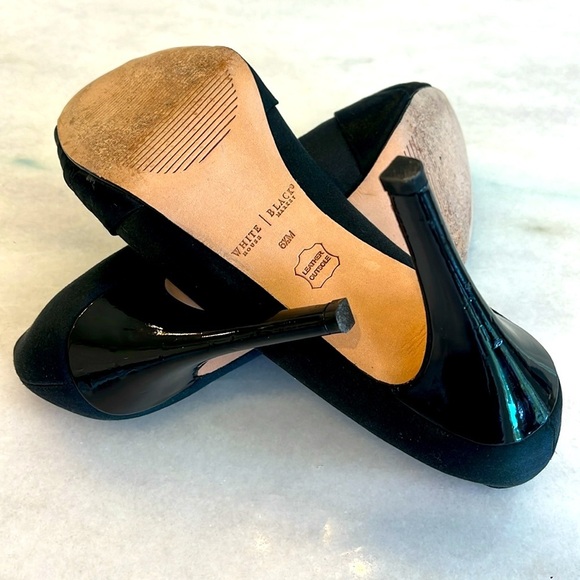 White House Black Market Women's Black Satin London Peep Toe Heels Size 6.5 - Picture 6 of 9
